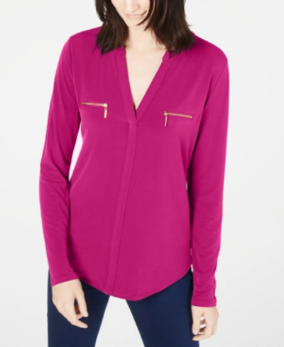 Shop Inc International Concepts Inc Zip-pocket Blouse, Created For Macy's In Campanula