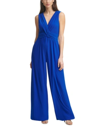 Shop Vince Camuto Shirred Wrap-front Jumpsuit In Royal