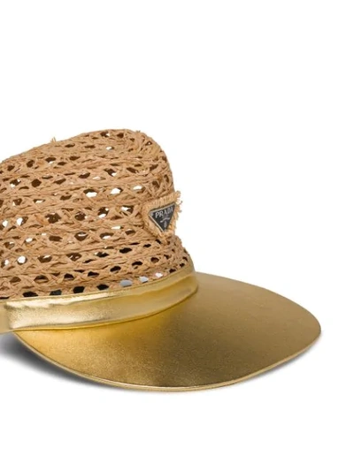 Shop Prada Logo Plaque Visor Hat In Neutrals
