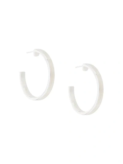 Shop Isabel Lennse Small Ribbed Hoop Earrings In Silver