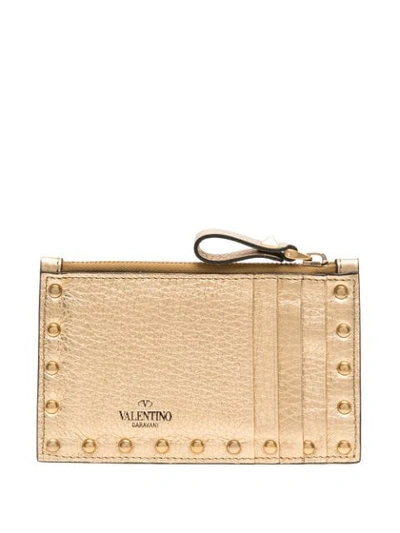 Shop Valentino Rockstud Zip Cardholder In Gold