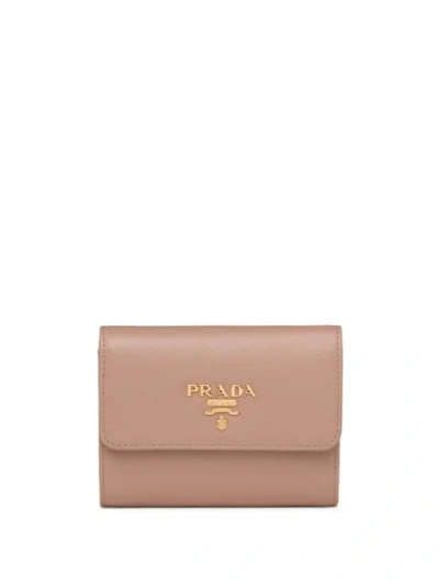 Shop Prada Trifold Logo Wallet In Pink