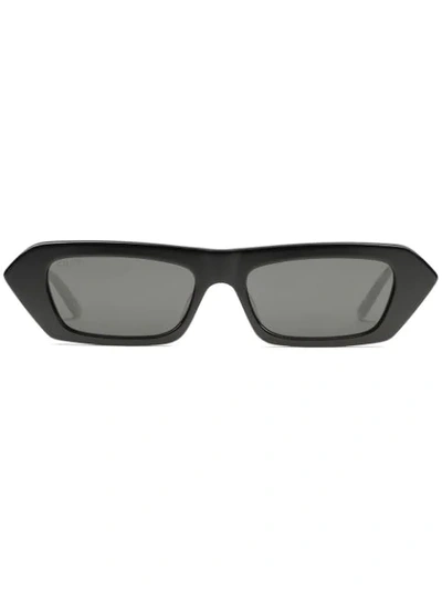 Shop Gucci Crystal Embellished Rectangular Sunglasses In Black