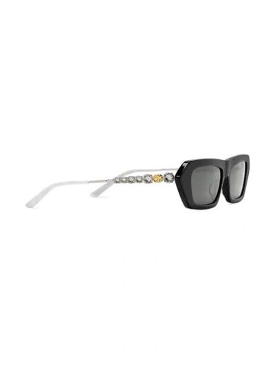 Shop Gucci Crystal Embellished Rectangular Sunglasses In Black