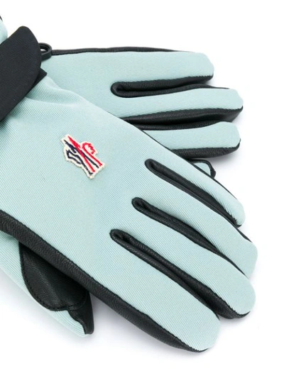 Shop Moncler Logo Patch Touch Strap Gloves In Blue
