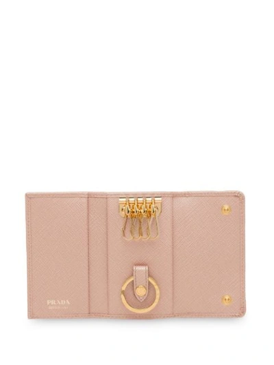 Prada Saffiano Leather Key Case In Pink