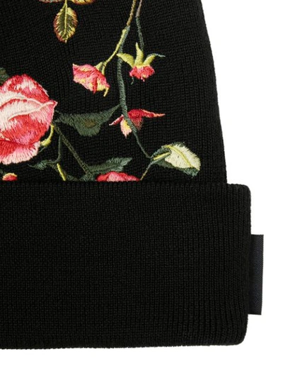 Shop Burberry Embroidered-rose Beanie In Black