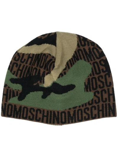 Shop Moschino Camouflage Print Beanie In Green