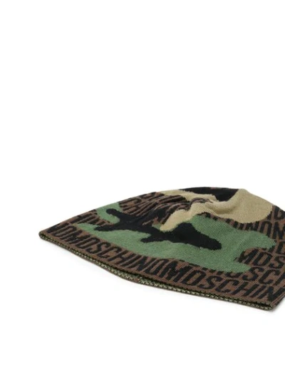 Shop Moschino Camouflage Print Beanie In Green