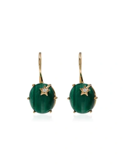 Shop Andrea Fohrman 18kt Yellow Gold Malachite Galaxy Diamond Earrings In Yellow Gold/green