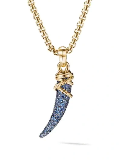 Shop David Yurman 18kt Yellow Gold Pavé Blue And Violet Sapphires Tusk Amulet Necklace