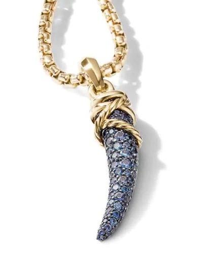 Shop David Yurman 18kt Yellow Gold Pavé Blue And Violet Sapphires Tusk Amulet Necklace