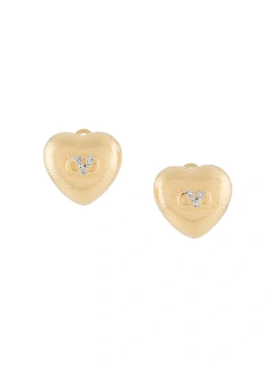 Pre-owned Valentino Garavani 1980s Heart-shaped Clip-on Earrings In Gold