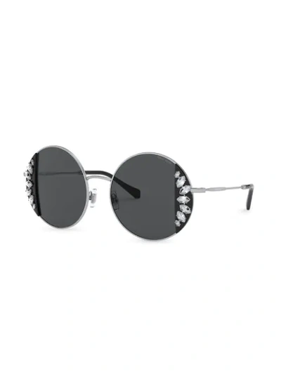 Shop Miu Miu Noir Round Frame Sunglasses In Silver
