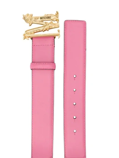 Shop Moschino Logo Plaque Buckle Belt In Pink