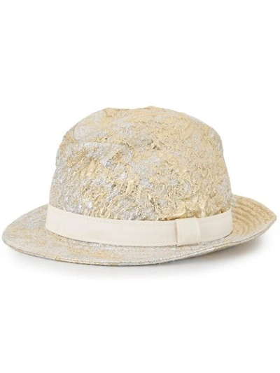 Shop Dolce & Gabbana Metallic-finish Fedora Hat In Neutrals