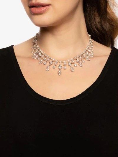 Shop David Morris 18kt White Gold Trillium Akoya Pearl & White Diamond Necklace In Silver
