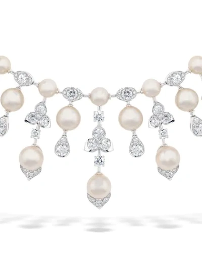 Shop David Morris 18kt White Gold Trillium Akoya Pearl & White Diamond Necklace In Silver
