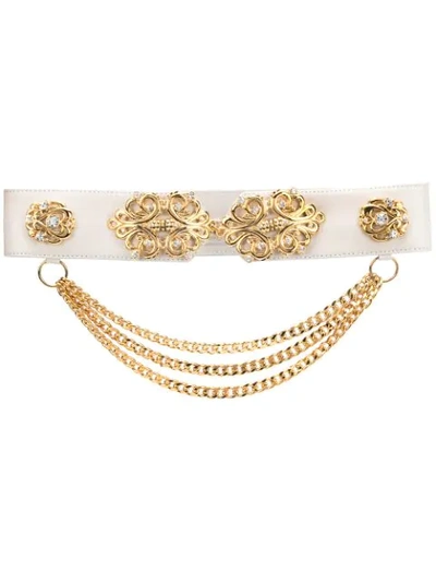 Shop Alessandra Rich Chain Detail Belt In White