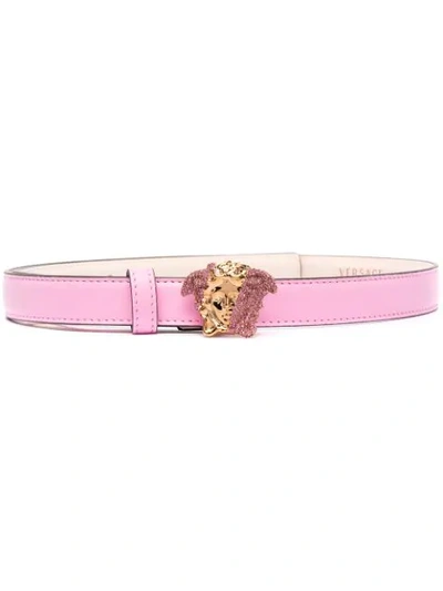 Shop Versace Palazzo Dia Crystal-embellished Belt In Pink