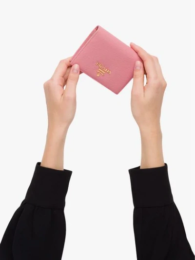 Shop Prada Small Logo Plaque Wallet In Pink