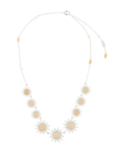 Shop Atelier Swarovski Crystal Embellished Sunflower Necklace In Silver