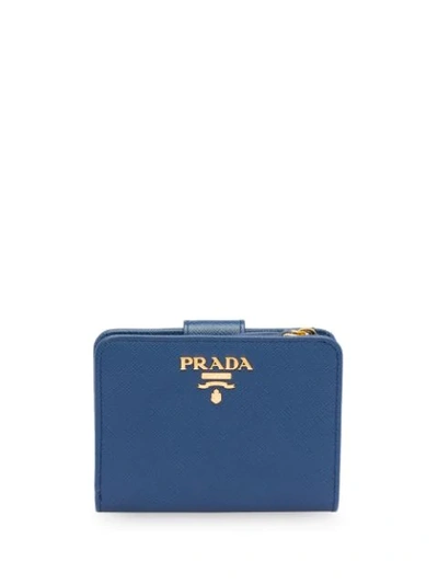 Shop Prada Saffiano Leather Bifold Wallet In Blue