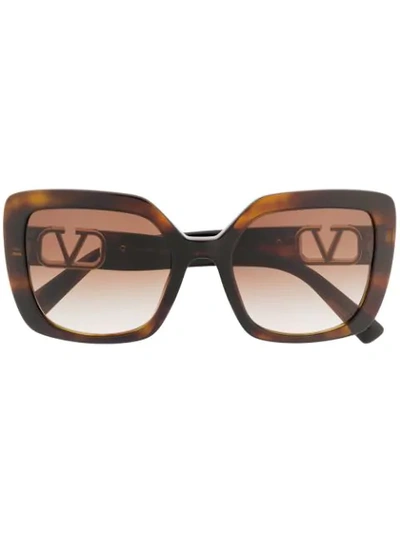 Shop Valentino Vlogo Square-frame Sunglasses In Black
