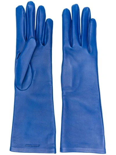 Shop Saint Laurent Logo-debossed 5-finger Gloves In Blue