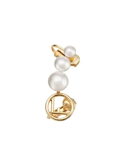 Shop Fendi F Is  Pearl Clip Ear Cuff In White