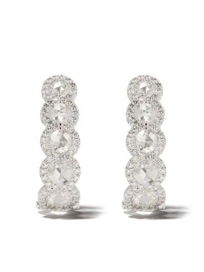 Shop David Morris 18kt White Gold Rose-cut Diamond Size 2 Hoop Earrings