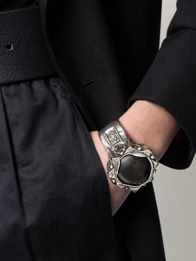Shop Saint Laurent Marrakech Stone-embellished Cuff In Silver