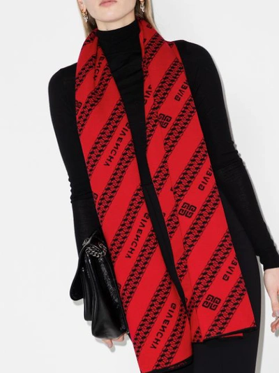 Shop Givenchy Reversible Logo Chain Print Scarf In Red