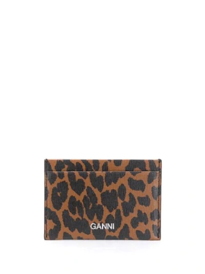 Shop Ganni Leopard-print Cardholder In Brown