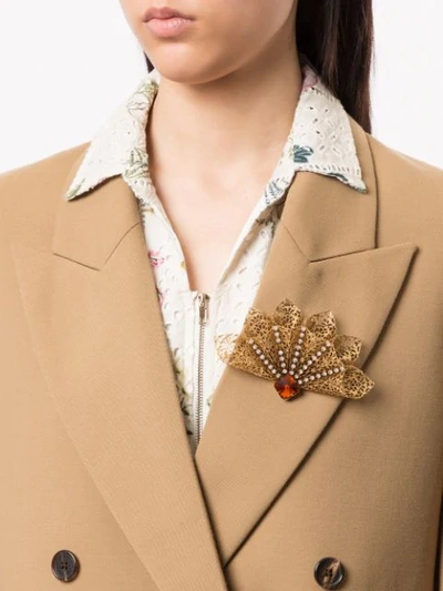 Shop Kenneth Jay Lane Crystal Embellished Broach In Gold