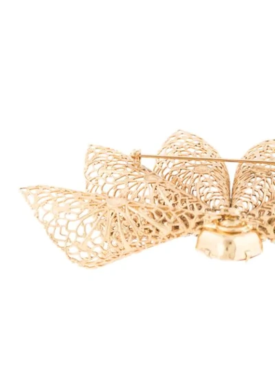 Shop Kenneth Jay Lane Crystal Embellished Broach In Gold