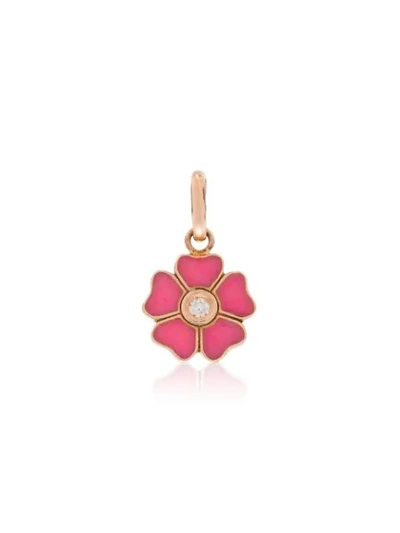 Shop Gigi Clozeau 18kt Yellow Gold Diamond-embellished Flower Charm In Rose Gold Neon Pink
