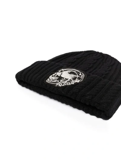 Shop Alexander Mcqueen Embroidered Skull Beanie Hat In Black