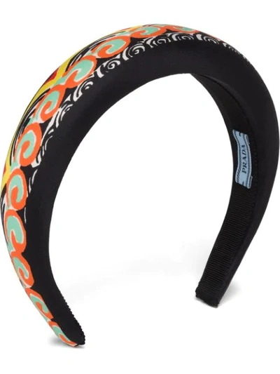 Shop Prada Patterned Padded Headband In Black