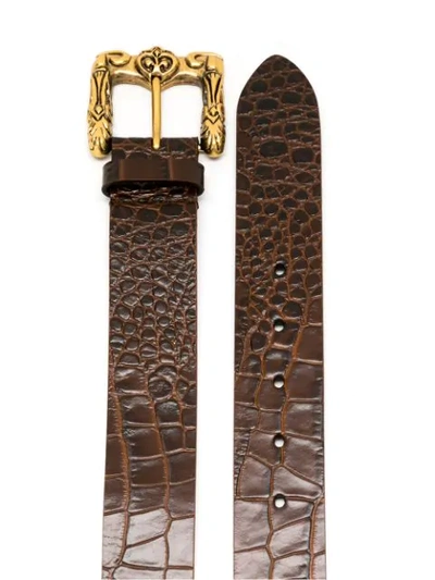 Shop Saint Laurent Croc-effect Leather Belt In Brown