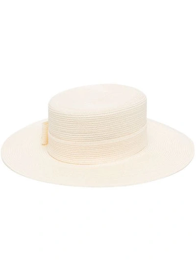 Shop Gucci Bow-detail Sun Hat In Neutrals