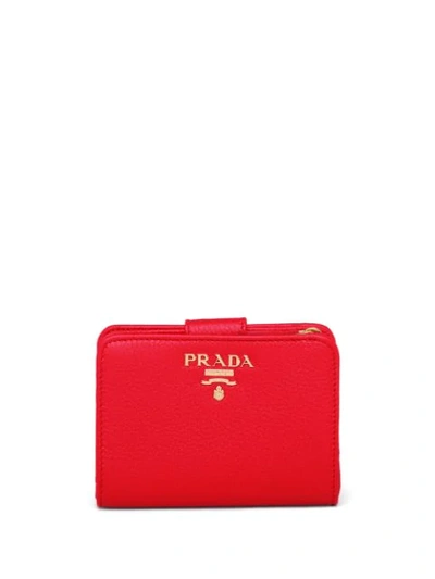 Shop Prada Small Snap Wallet In Red