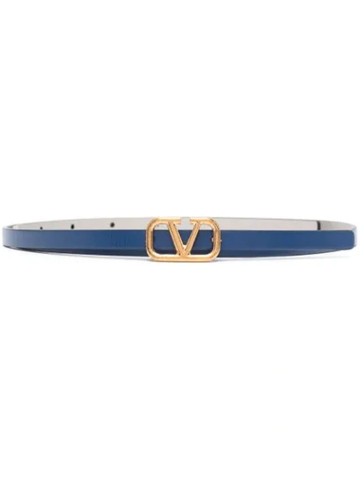 Shop Valentino Reversible Vlogo Skinny Buckle Belt In Blue