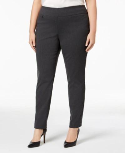 Shop Alfani Plus Size Tummy-control Pull-on Skinny Pants, Created For Macy's In Dark Heather Grey