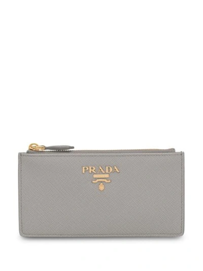 Shop Prada Lettering Logo Cardholder In Grey