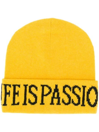 Shop Alberta Ferretti Life Is Passion Knitted Beanie In Yellow