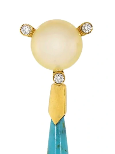 Shop Guita M 18kt Yellow Gold, Turquoise, South Sea Pearl And Diamond Earrings In Blue