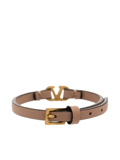Shop Valentino Vlogo Leather Bracelet In Pink