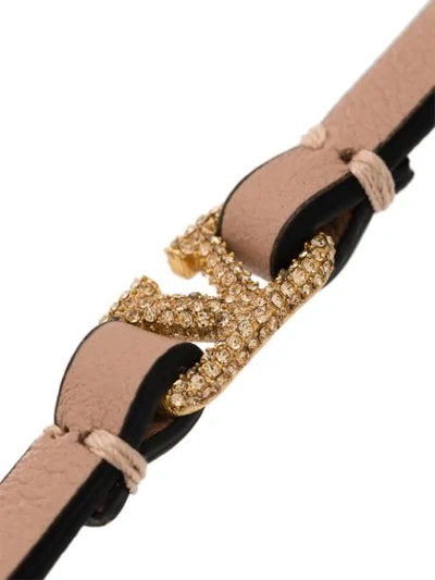 Shop Valentino Vlogo Leather Bracelet In Pink