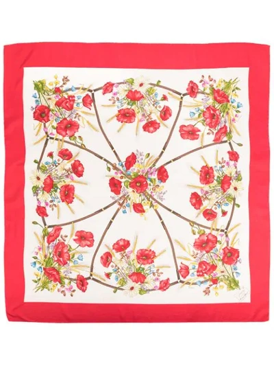 Pre-owned Gucci 1980s Floral Print Scarf In Red
